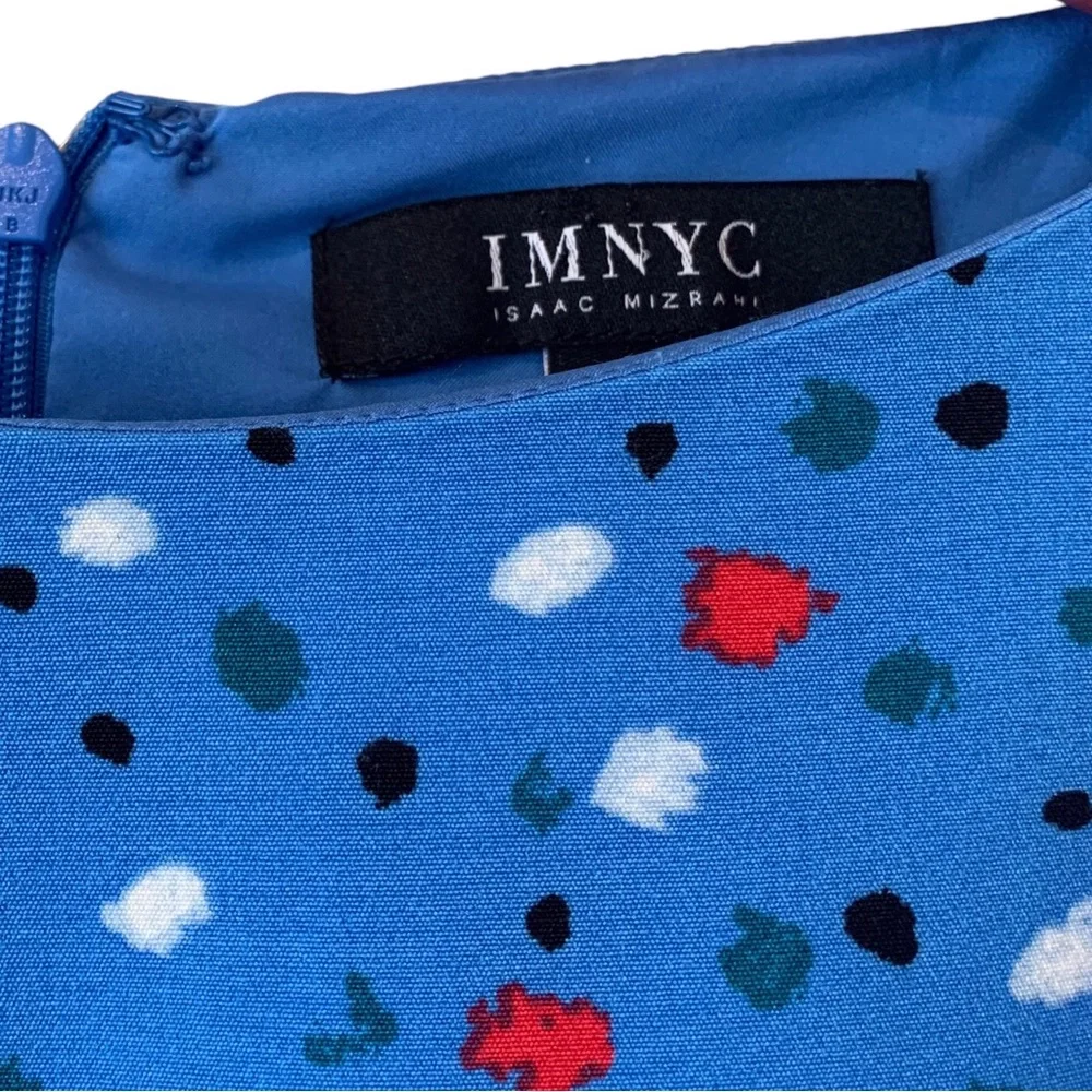 ISAAC MIZRAHI BLUE SHORT SLEEVE CONFETTI DRESS  RIBBON BELT - Picture 14 of 16
